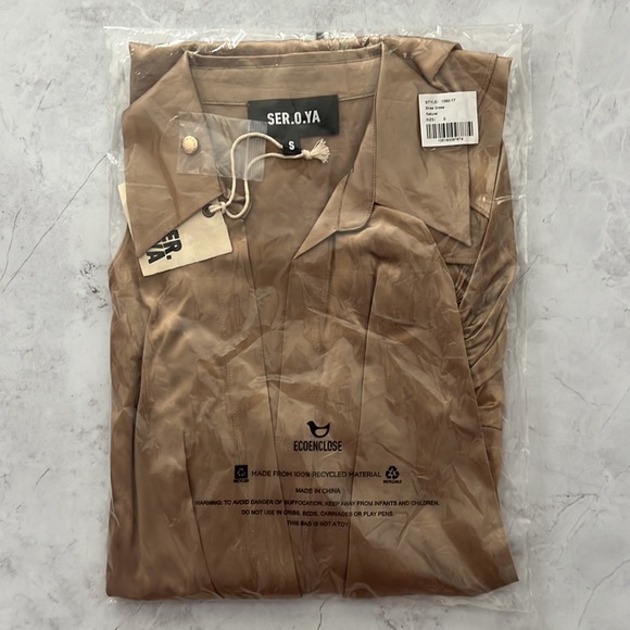 NWT SER.O.YA Shea Off The Shoulder Natural Long Sleeve Silk Dress - Picture 3 of 7